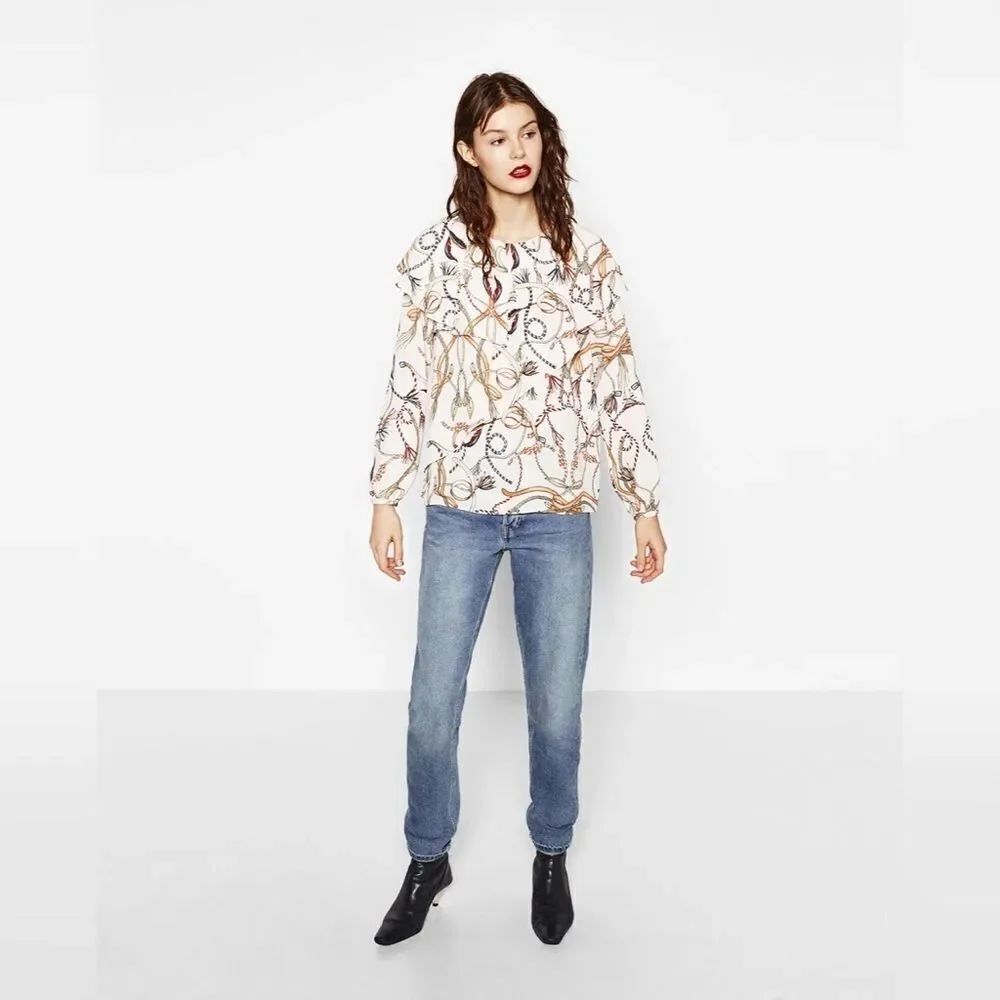 ✨DOUBLE FRILL CHAIN PRINT TOP✨